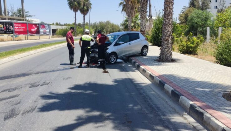 Güzelyurt’ta kaza… Karşı şeride geçip kaldırımda durabilen aracın sürücüsü yaralandı