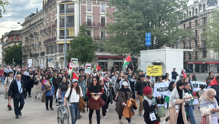Cenevre’de binlerce kişi bir kez daha Filistin halkına destek için yürüdü