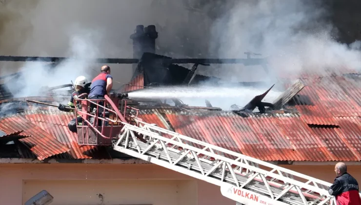 Erzurum’da fabrika işçilerine tahsis edilen yapıda çıkan yangın söndürüldü