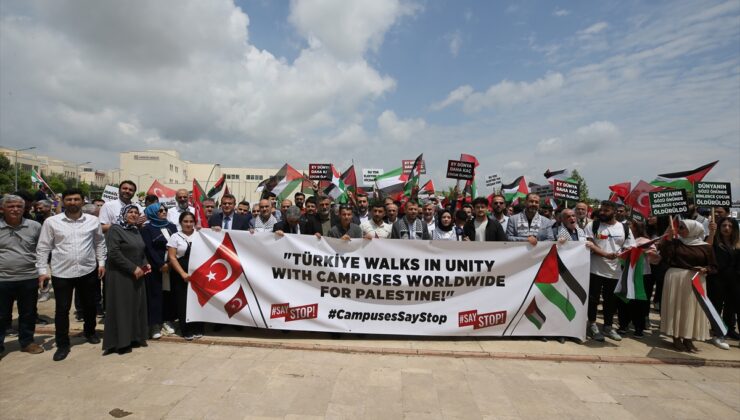 Mardin’de, ABD üniversitelerindeki Filistin eylemlerine destek yürüyüşü