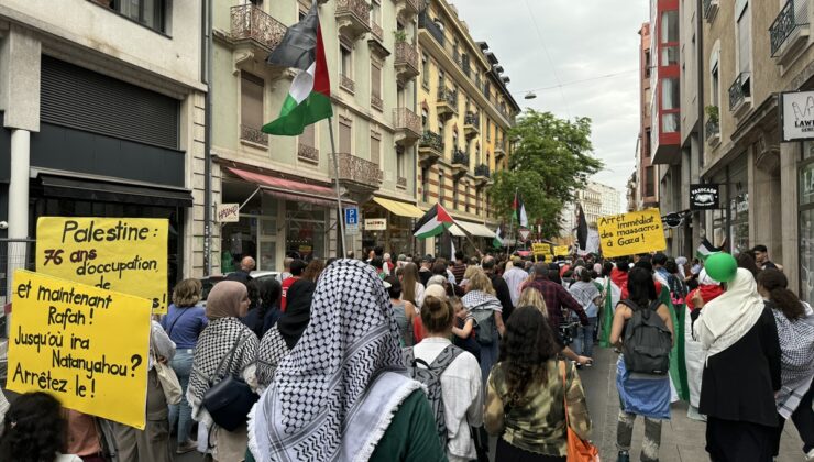 Cenevre’de binlerce kişi Filistin halkıyla dayanışma için yürüdü