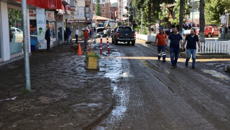 Taşkın ve heyelan meydana gelen Araklı’da temizlik çalışmaları sürüyor