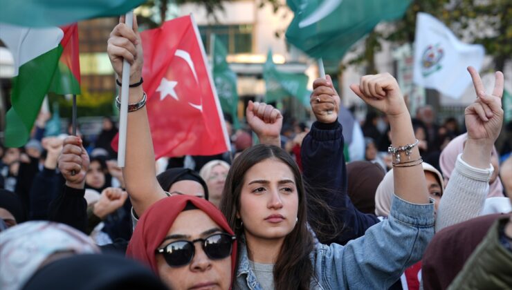 İsrail’in İstanbul Başkonsolosluğu önünde Filistin’e destek eylemi